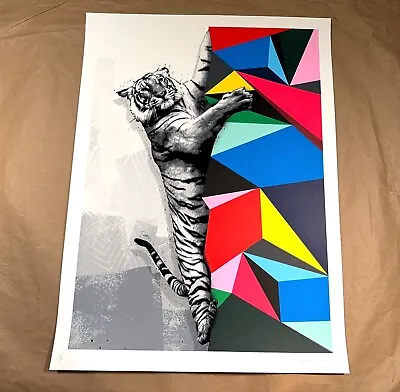 🐅 Hama Woods Climb To Safety Washed Grey Art Print Signed Whatson Graffiti • £718.82