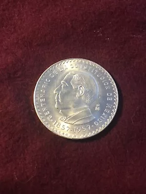 Mexico Cinco Pesos 1957 Benito Juarez Centennial Of Constitution .72 Coin Silver • $49.99