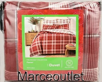 Martha Stewart The Holiday Collection Dear Santa Flannel KING Duvet Cover Red • $9.99