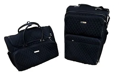 Vera Bradley 2 PC Black Quilted Rolling Suitcase / Carry On Wheels Luggage Set • $179.90
