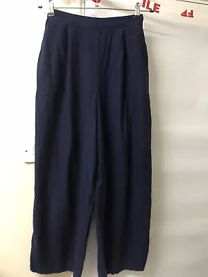 Niko And...Navy Wide Leg Flax Linen Viscose High Rise Crop Trousers [W27  L24 ] • £6.50