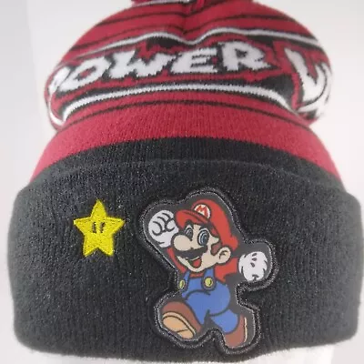 Super Mario Beanie W Pom Power Up Hat Black/Red/White • $19.99