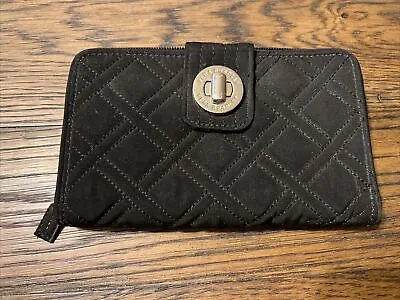 Vera Bradley RFID Microfiber Quilted Black Turnlock Wallet Zip Cards Compartment • $14.99