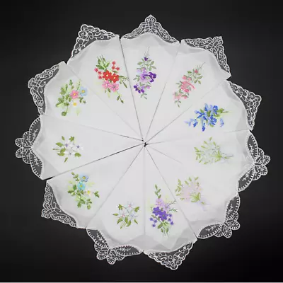 12pcs Women Vintage Embroidery Flowers Handkerchief Cotton Square Hanky Ladies • $8.45