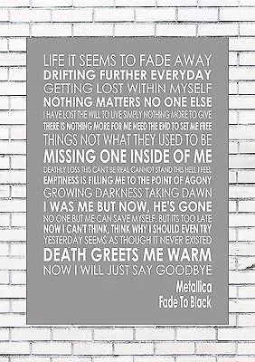 £22 • Buy FADE TO BLACK - METALLICA - Word Typography Words Song Lyric Lyrics Music Wall