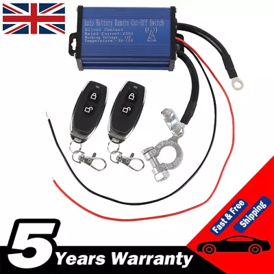 Car Battery Disconnect Isolator Cut-Off Switch Relay W/2 Wireless Remote Control • £16.89