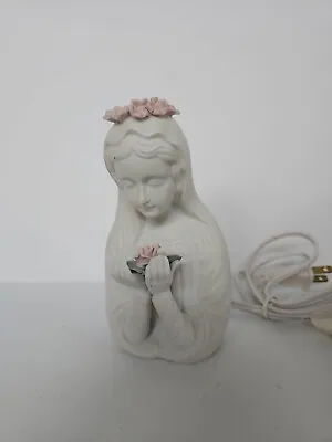 Vintage Madonna Mother Mary Porcelain With Pink Rose Night Light 5 1/2  • $14