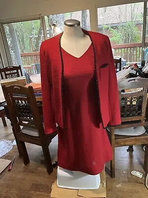 DANA BUCHMAN 2 Piece SUIT DRESS & JACKET SIZE 10 AND 14 V-Neck Vintage Red Wool • $39.99