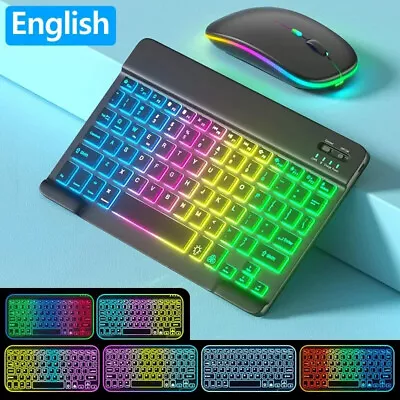 For Samsung Galaxy Tab A8 A9 Plus S9 FE S8 S7 S6 Lite RGB Backlit Keyboard Mouse • $27.99