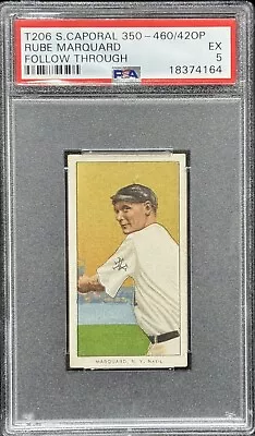 1909-11 T206 Rube Marquard Follow Throug Sweet Cap. 350-460/42OP PSA 5 #18374164 • $536.08