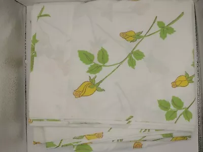 Vintage Tastemaker Queen Flat Sheet Yellow Rose Floral 60s 70s As Is • $9.22