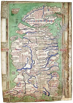 Ancient Britain Map Monk Mathew Paris 1250 Print Poster Wall Art Picture A4 + • £4.99