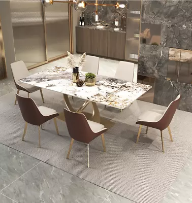 Coeus Rectangular Sintered Stone Top Dining Table Golden Color Steel Leg 1.8m-2m • $1699