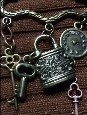 Steampunk Metal Clock Lock And Key Kilt Brooch Pin • $18