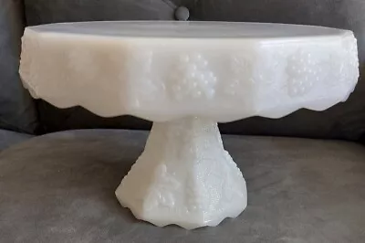 Vintage Anchor Hocking Milk Glass Grape Pattern Pedestal Cake Stand • $39
