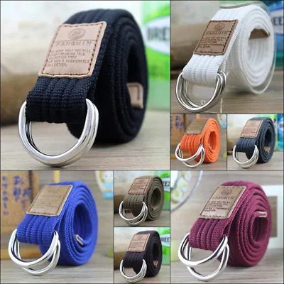 Mens Women Unisex Military Canvas Web Belt Double D-Ring Buckle Casual Waistband • $7.28