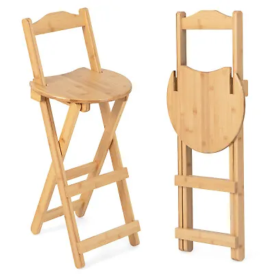 Set Of 2 Folding Bar Stools Counter Height Chairs W/Ergonomic Backrest Round • $89.99
