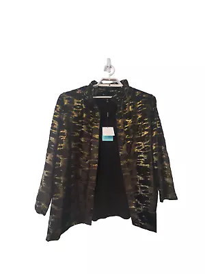 Ming Wang Cardigan Top Womens XL Black Gold Metallic Velvet Heritage Fit Jacket • $59.97