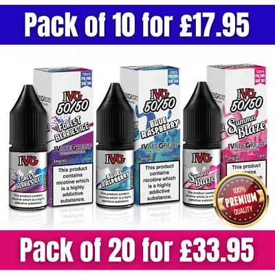 IVG 50/50 E-Liquid Premium Vape Juice | Nicotine Salt | Pack Of 10 Bottles | Uk • £17.95