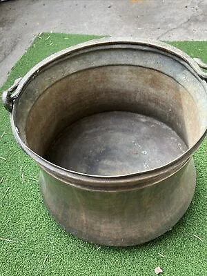 Antique Vtg Large Copper Cauldron Pail Bucket Pot Planter Riveted Brass Handle • $175