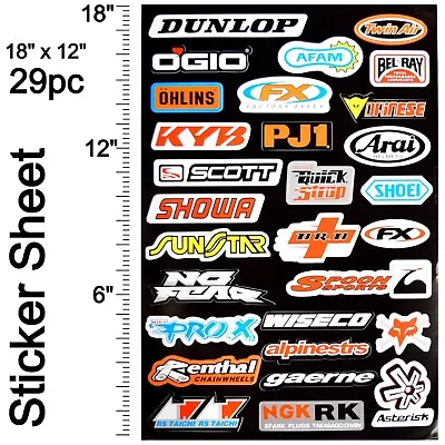 29 Piece 18 X12  Sticker Decal Sheet - MX ATV Motocross Dirt Bike Sponsors Logos • $9.95