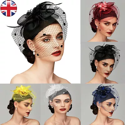 £9.99 • Buy Womens Ladies Fascinator Hat With Veil Wedding Hat Party Hat Pillbox Hat Bowler
