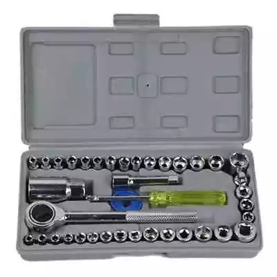 40-Piece Ratchet Wrench Socket Tool Set METRIC/SAE 1/4  & 3/8  Drive With Case • $13.97