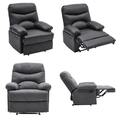 Ergonomic Recliner Velvet Sofa Chair PU Leather Armchair Lounger With Footrest • £239.95