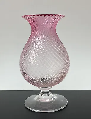 $195 • Buy Signed Val St Lambert Crystal Art Glass Vase 8.75  Pink Cranberry Diamond Optic