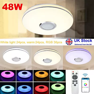 48W RGB LED Ceiling Light Bluetooth Speaker Music Lamp Dimmable With APP Remote • £17.98