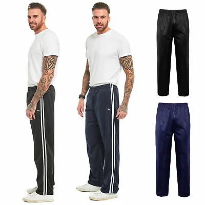 Mens Tracksuit Bottoms Silky Joggers Jogging Striped Gym Sports Pants Trousers • £11.99