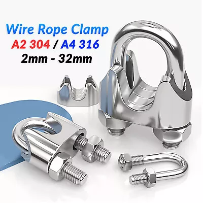 Cable Clamps 1/8” - 1” U-Bolts Stainless Steel Wire Rope Clamps Clips Fastener • $166.35