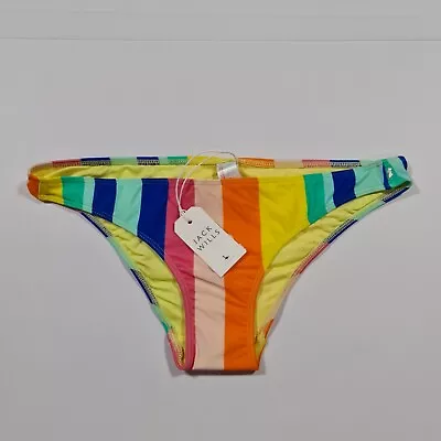 Jack Wills Womens Bikini Bottom Rainbow 10 UK Striped Swimming Briefs • £11.70