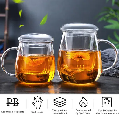 Coffee Tea Mug With Infuser Filter And Lid Transparent Water Clear Glass Cup Set • $15.19