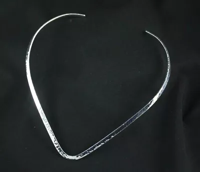 .925 Sterling Silver Plated Choker Collar Necklace V Shape Flat Hammered Jewelry • $15.95