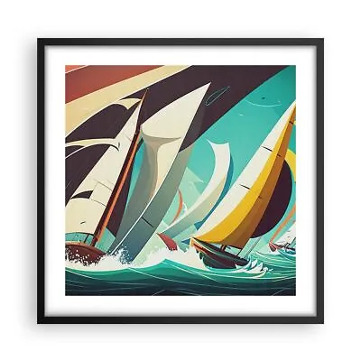 Poster Print 50x50cm Wall Art Picture Sailboats Regatta Sea Framed Image Artwork • £51.59