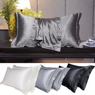 2Pcs Mulberry Pure Silk Pillowcase Anti-wrinkle Bed Soft Pillow Cases Covers Hot • £10.99