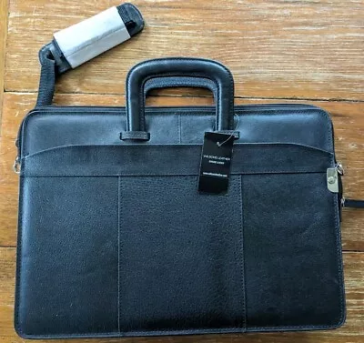 NWT Wilson Unisex Black Leather Organizer Slim Briefcase Attache Portfolio Bag • $52.49