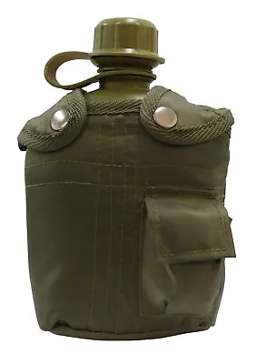 Army Water Bottle Military Style 1 Litre Cover Case Belt Clip Webbing Cadet Camo • £12.34