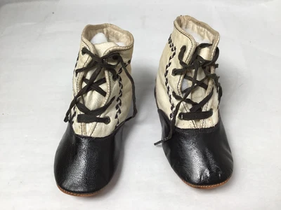 $27.50 • Buy Victorian White Leather Patton Baby Shoes Vine Embroidery With Black Laces