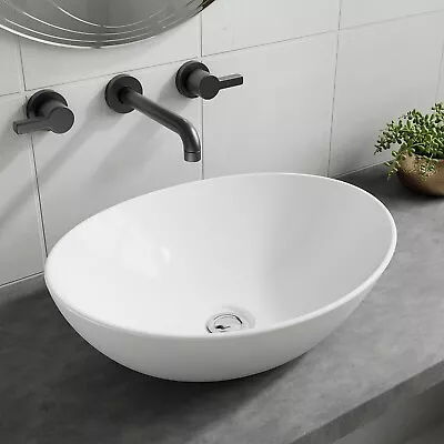 Modern Bathroom Ceramic White Basin Sink Hand Wash Wall Mounted Hung Countertop • £37.99