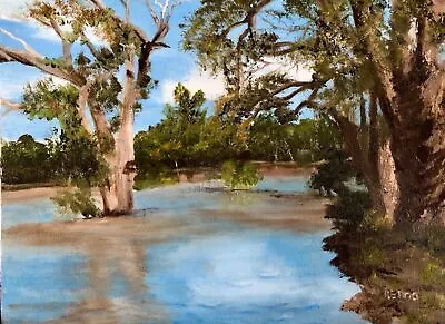 Flooded River In The Outback Little Landscape Painting  Pallet Knife Work • £44.91