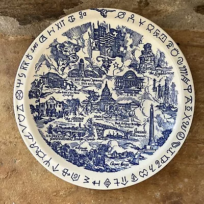 Texas Lone Star State Vernon Kilns 10.25  Souvenir Plate 1940s Blue Transferware • $45.95