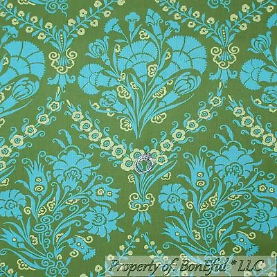 BonEful Fabric FQ Cotton Quilt Amy Butler Green Blue Aqua Yellow Flower Damask L • $4.20