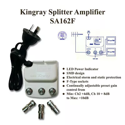 $50.58 • Buy OZSTOCK KINGRAY SA162F 2WAY 'F' SPLITTER AMPLIFIER TV SIGNAL BOOSTER SMD Design
