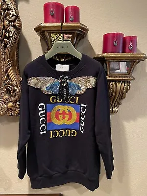 100% Authentic GUCCI Logo Sweatshirt  With Sequin Butterfly $1500+Tax Size: XS • $980