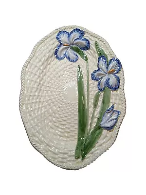 MAJOLICA OVAL CERAMIC 3D IRIS Blue BASKETWEAVE PLATTER Made In ITALY 17  X 12  • $55