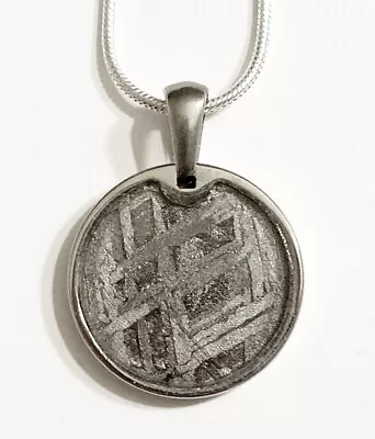 Meteorite Pendant & 20  Sterling Chain Necklace Sliced Genuine Aletai Space Rock • $34.99