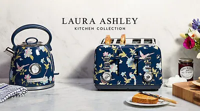 Laura Ashley Elveden 1.7L Kettle And 4 Slice Toaster Combo Blue & Silver • $289