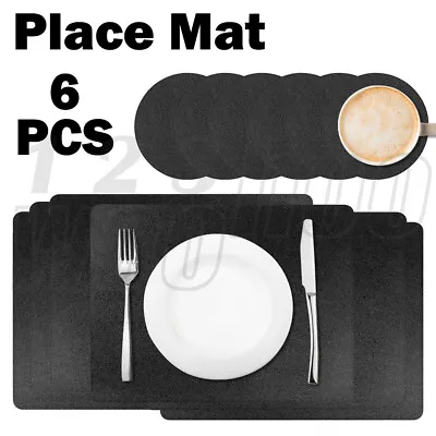 $16.99 • Buy Set Of 6 PU Black Placemat Dining Kitchen Table Place Mats Non Slip Washable